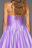Purple A Line Robe bustier sans bretelles avec fleurs 3D