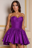 A Line Sweetheart Robe plissée violet foncé pour les retrouvailles