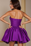 A Line Sweetheart Robe plissée violet foncé pour les retrouvailles