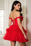 Mini robe de bal rouge à épaules dénudées
