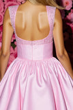 Robe de bal en perles roses scintillante une ligne avec noeud