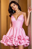 Rose à volants une ligne col en V robe de bal avec fleurs 3D