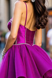 Robe spaghetti perlée violet foncé Mini robe de bal