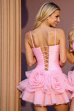 Rose Une ligne froncée robe de bal avec des fleurs 3D