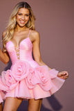 Rose Une ligne froncée robe de bal avec des fleurs 3D