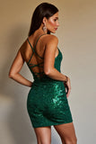 Mini robe de bal vert foncé scintillante avec paillettes