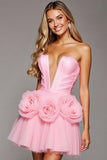 Robe bustier rose une ligne de retour à la maison avec des fleurs 3D