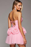 Robe bustier rose une ligne de retour à la maison avec des fleurs 3D