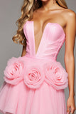 Robe bustier rose une ligne de retour à la maison avec des fleurs 3D