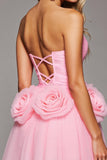 Robe bustier rose une ligne de retour à la maison avec des fleurs 3D