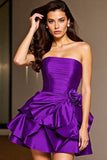 Robe bustier à volants violet foncé avec fleurs 3D