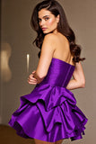 Robe bustier à volants violet foncé avec fleurs 3D