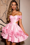 Robe de bal rose découpée à épaules dénudées avec fleurs 3D