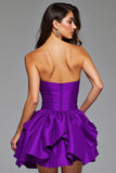 Robe bustier sans bretelles violet foncé à volants avec fleurs 3D