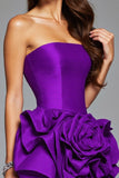 Robe bustier sans bretelles violet foncé à volants avec fleurs 3D