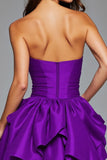 Robe bustier sans bretelles violet foncé à volants avec fleurs 3D