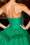 Robe bustier vert foncé Homecoming avec plume