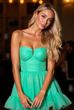 Robe de bal plissée bretelle verte une ligne