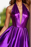 Dos nu Satin violet foncé Une robe de retour à la maison