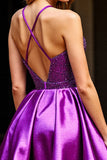 Robe de bal scintillante à rayures violet foncé