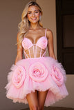 Corset rose découpé robe de bal avec fleurs 3D