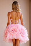 Corset rose découpé robe de bal avec fleurs 3D