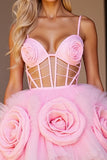 Corset rose découpé robe de bal avec fleurs 3D