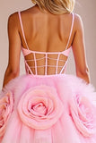 Corset rose découpé robe de bal avec fleurs 3D