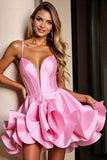 Corset Robe de bal en satin rose à volants