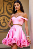 Robe deux pièces rose à épaules dénudées