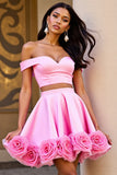 Robe deux pièces rose à épaules dénudées