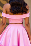 Robe deux pièces rose à épaules dénudées