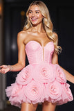 Robe bustier rose de retour aux sources avec fleurs 3D