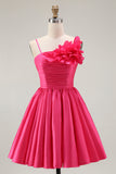 Robe de bal en satin froncé fuchsia avec fleurs 3D
