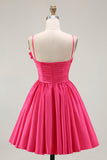 Robe de bal en satin froncé fuchsia avec fleurs 3D
