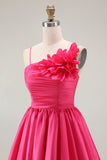 Robe de bal en satin froncé fuchsia avec fleurs 3D