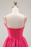 Robe de bal en satin froncé fuchsia avec fleurs 3D