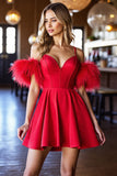 Robe courte de bal en satin corset rouge avec franges