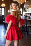 Robe courte de bal en satin corset rouge avec franges