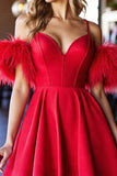 Robe courte de bal en satin corset rouge avec franges