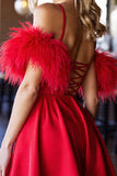Robe courte de bal en satin corset rouge avec franges