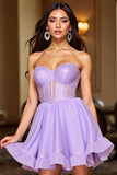 Robe courte de bal corset violet scintillant pour les retrouvailles