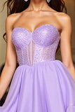 Robe courte de bal corset violet scintillant pour les retrouvailles