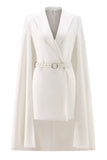 Mini robe de travail moulante blanche à revers en pointe avec cape
