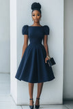 Robe de travail midi à manches courtes bleu marine
