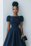 Robe de travail midi à manches courtes bleu marine