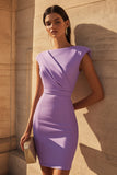 Robe de travail courte à manches courtes moulante violette
