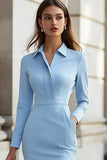 Robe de travail courte moulante à plis bleu ciel