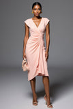 Robe de travail midi fourreau rose froncé