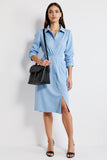 Robe de travail midi bleue à col polo à manches longues